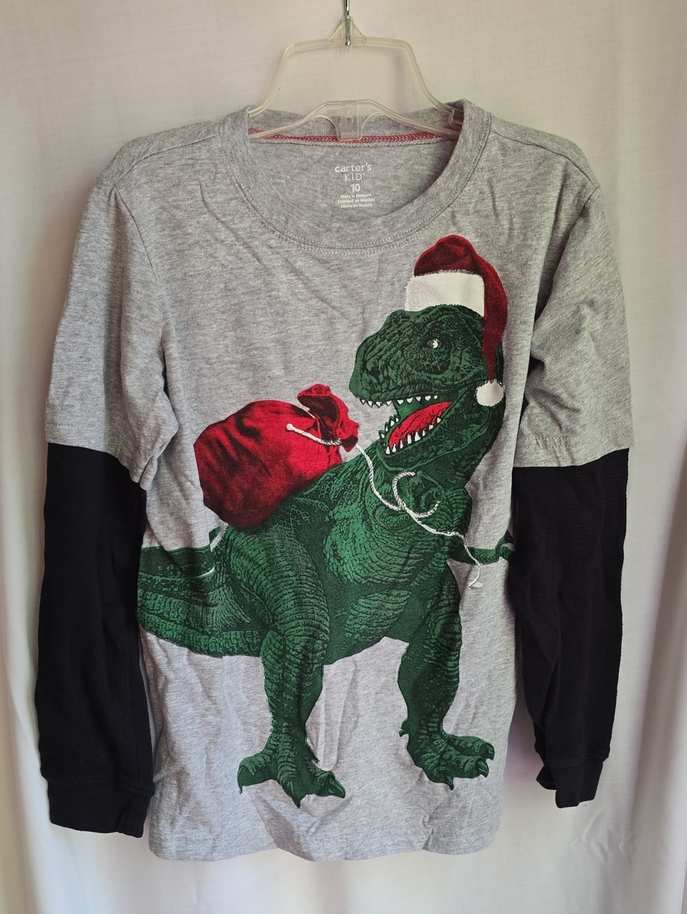 Carter's Little Boys Gray & Black Long-Sleeve Dinosaur Holiday Tee